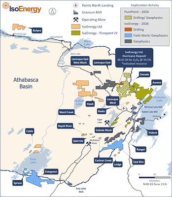 Figure 3 – Location of IsoEnergy's exploration projects in the eastern Athabasca Basin showing planned summer exploration work.