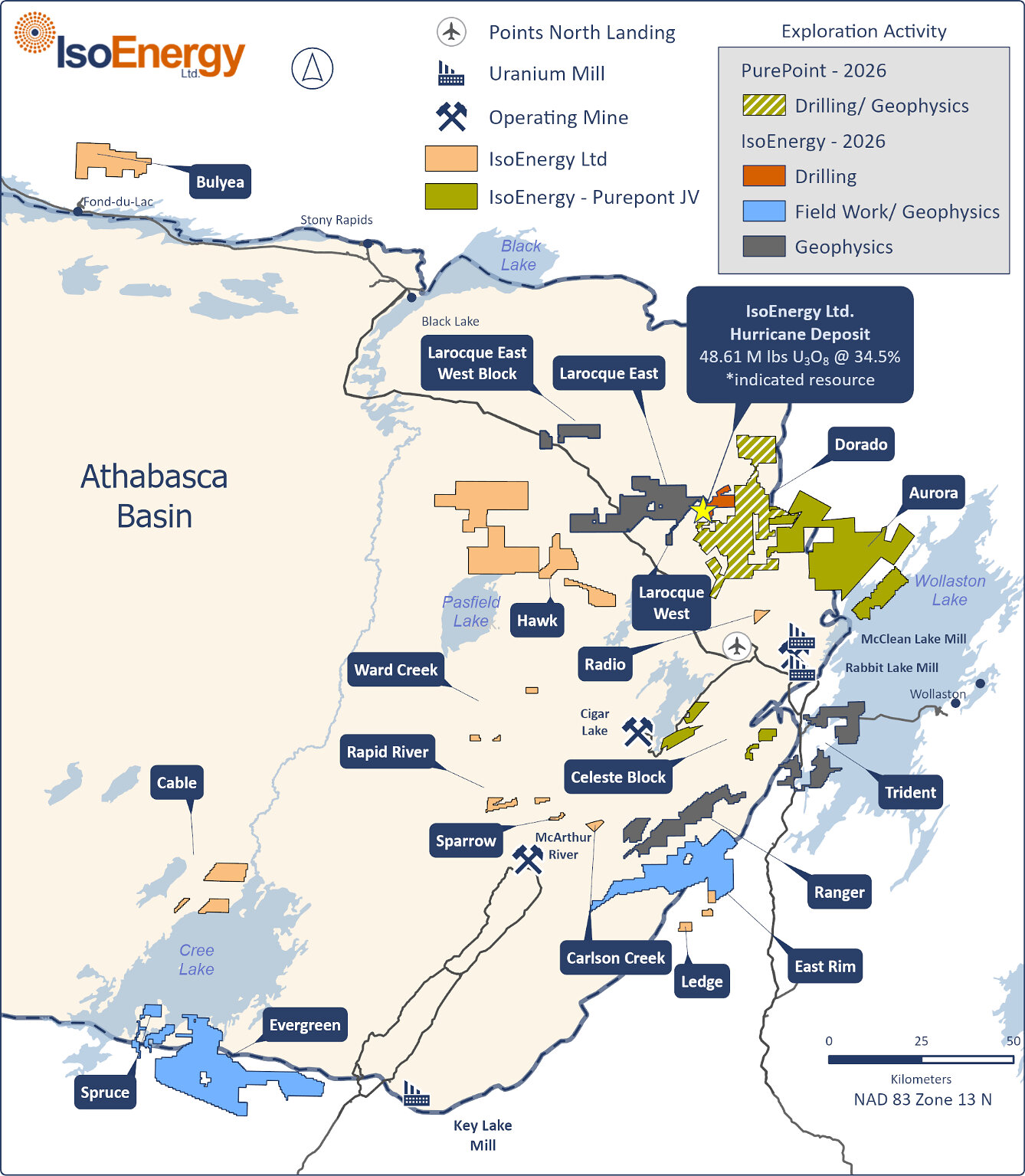 Figure 3 – Location of IsoEnergy's exploration projects in the eastern Athabasca Basin showing planned summer exploration work. Figure 3 – Location of IsoEnergy's exploration projects in the eastern Athabasca Basin showing planned summer exploration work.