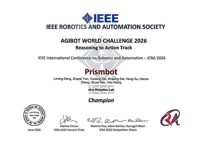 Certificate recognizing the vivo Robotics Team’s championship in the ICRA 2026 Reasoning to Action Track