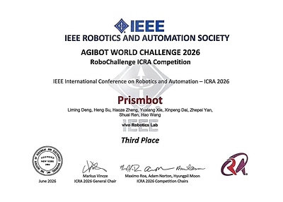 Certificate recognizing the vivo Robotics Team’s award in the Whole Body Control Track Certificate recognizing the vivo Robotics Team’s award in the Whole Body Control Track