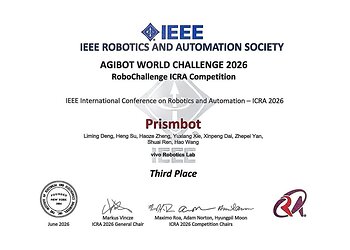 Certificate recognizing the vivo Robotics Team’s award in the Whole Body Control Track This image opens in the lightbox