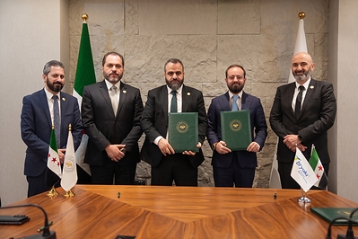 Representatives from Tiryaki Syria and the Syrian Sovereign Fund during the strategic cooperation agreement signing ceremony