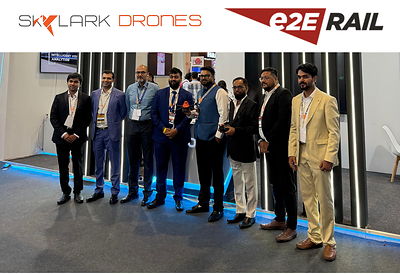 Skylark Drones and e2E Rail teams at the MoU signing to explore AI-powered solutions for railway infrastructure monitoring and asset intelligence