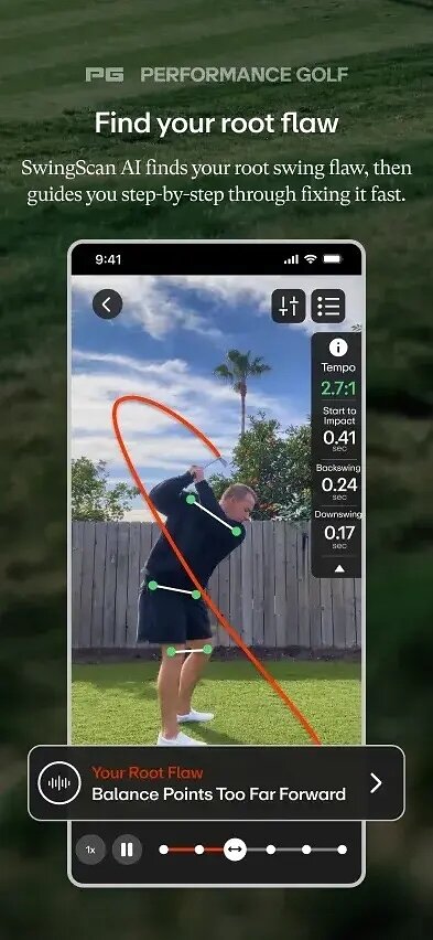 Performance Golf’s PG1 app uses SwingScan AI to help golfers identify their root swing flaw and work on the right priority in the right order.