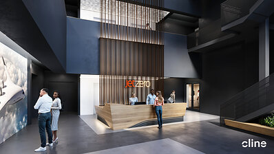 JetZero's renovation of its Hub office building in Greensboro will transform an existing three-story building, circa 1988, into a highly collaborative workspace designed to attract world-class talent and support the rapid pace of innovation required to bring a new commercial aircraft to market. 
Cline is providing architecture, interior design and technical expertise to support implementation of JetZero's workplace vision. 
