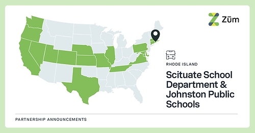 Scituate School Department and Johnston Public Schools have selected Zūm, the leader in modern student mobility, to modernize student transportation operations beginning in the 2026–2027 school year. The partnerships mark Zum's entry into Rhode Island, further expanding Zum’s national footprint across 18 states. Scituate School Department and Johnston Public Schools have selected Zūm, the leader in modern student mobility, to modernize student transportation operations beginning in the 2026–2027 school year. The partnerships mark Zum's entry into Rhode Island, further expanding Zum’s national footprint across 18 states.