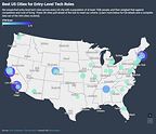 Map of the best US Cities for entry evel tech roles in 2026