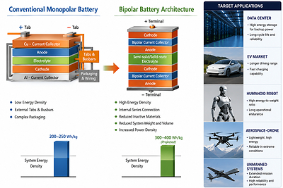 Conventional Monopolar Battery vs Bipolar Battery Architecture Conventional Monopolar Battery vs Bipolar Battery Architecture