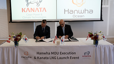 Philippe Levy, President of Hanwha Ocean's Energy Plant Unit and Robert F. Delamar, Chief Executive Officer of Kanata Clean Power & Climate Technologies Corp sign Memorandum of Understanding