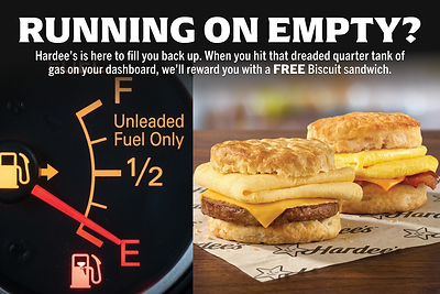 Hardee's launches Running on Full, offering free breakfast for those who submit a photo of their fuel gauge. 