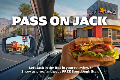 Drivers who submit proof of driving past a Jack in the Box to eat at a Carl’s Jr. can earn a FREE Sourdough Star in their MyRewards app. 