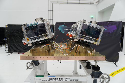 Cluster 14 satellites at integration site before launch at Vandenberg facility. Cluster 14 satellites at integration site before launch at Vandenberg facility.