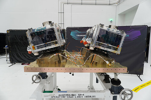 Cluster 14 satellites at integration site before launch at Vandenberg facility.