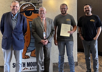 Photo from FAA presentation on June 1st, 2026: L-R: Tom Riford, Vice President of Rider Jet Center; Greg Travis, Manager, FAA Baltimore FSDO; Jayce Keefer, South Mountain Aviation; Ian Terry, South Mountain Aviation