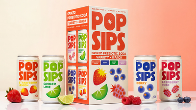 PopSips Variety 8-Pack with Four Flavors: Ginger Lime, Raspberry Rose, Strawberry Lemon, Berry, Now Available Nationwide