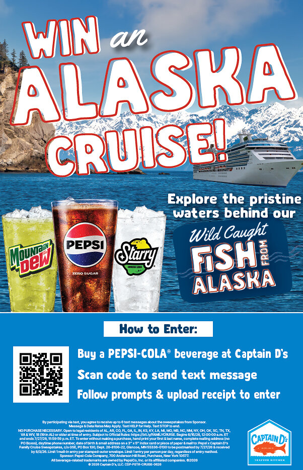 Captain D's and PepsiCo Launch Alaska Family Cruise Sweepstakes Celebrating America's Fishing Heritage and 250 Years of American Pride