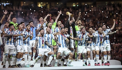 The Argentina National Team celebrate their FIFA World Cup Qatar 2022 victory, securing the nation’s third world title. Credit: AFA.