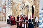 Participants associated with the Order of Saint John take part in the Holy Mass celebrated at the historic Abbazia di Santa Giustina in Sezzadio, Piedmont, on 21 June 2026.