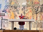 Don Eugenio, parish priest of Sezzadio, presides over the Holy Mass held at the Abbazia di Santa Giustina on 21 June 2026 ahead of the feast day observed on 24 June.