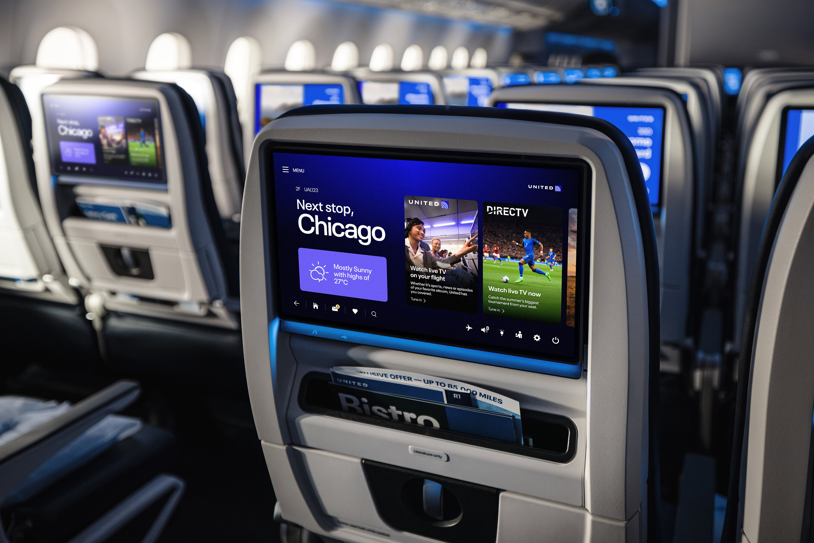 United Airlines and DIRECTV Team Up to Stream Live TV - Including Live Sports - on Starlink-Enabled Seatback Screens This Summer