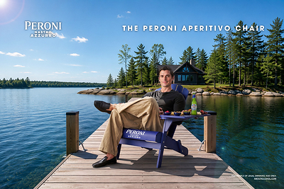 Antoni Porowski sitting on the Peroni Aperitivo Chair