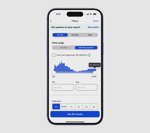 Now buyers have a way to shop with Zillow Home Loans Verified Pre-approval, with that pre-approval connected directly to a buyer’s home search. Buyers will clearly see whether a listing is a match or is out of their price range as they browse. 