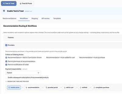 Advanced workflows allow healthcare organizations to generate recommendations for products based on test results and to prove the efficacy of those products by re-testing periodically. The Diagnostic.ly platform provides all the tools any healthcare organization needs for modern, at-home healthcare workflows.