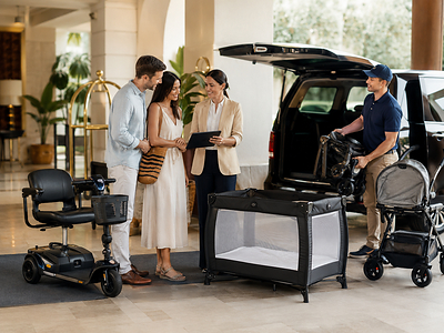 Cloud of Goods delivering mobility and baby gear directly to the hotel as the guests arrive.
