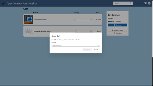Example of sharing cart for quick approval and purchase