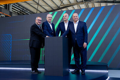 From left to right: Vasilis Tsiamis, Chief Executive Director, M Technologies | Takis Theodorikakos, Minister of Development of Greece | Nikos Dendias, Minister of National Defence of Greece | Evangelos Mytilineos, Executive Chairman, METLEN