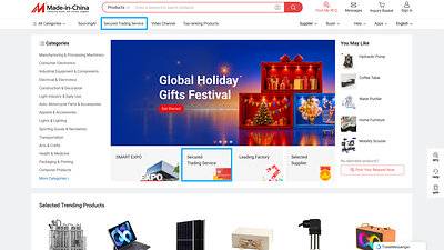 Made-in-China.com homepage highlighting the entry point to its Secured Trading Service (STS).