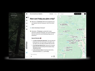 Now integrated into https://www.arkansas.com, Mindtrip's conversational AI invites travelers to explore Arkansas on their own terms. By simply entering a question, idea, or interest-whether broad or highly specific, visitors are guided through an intuitive, personalized planning experience tailored to how they want to travel.