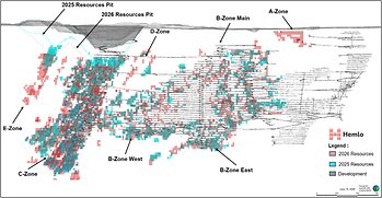 Figure 1. Comparison of 2025 and Updated 2026 Mineral Resource Shapes.