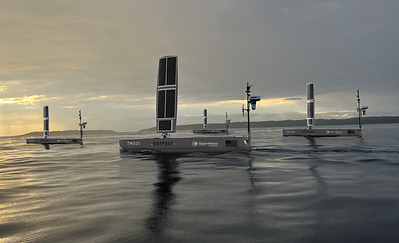 A group of ThayerMahan's Outpost acoustic intelligence payload equipped USVs near Connecticut, USA.