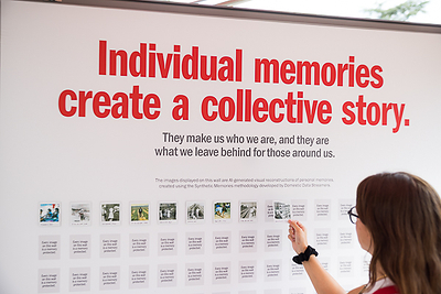 A generative AI-created visual recreation of a participant’s memory is added to the exhibition at The Memory Radio Station, a travelling public radio station and exhibition launched by Eli Lilly and Company at the European Academy of Neurology (EAN) Congress on 26 June 2026 in Geneva, Switzerland. (KEYSTONE/Pierre Albouy)