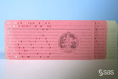Original SAS punch cards from the North Carolina State University Computer Center