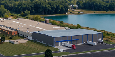 Case Systems and BOSTONtec, manufacturers of quality casework, mobile storage solutions, and industrial ergonomic workstations, break ground on a 51,000 square foot expansion in Midland, Michigan - supporting more than 200 jobs and significant revenue growth over the next three to five years as they grow capacity to meet increasing demand. (AI-generated architectural rendering of the planned facility expansion.)