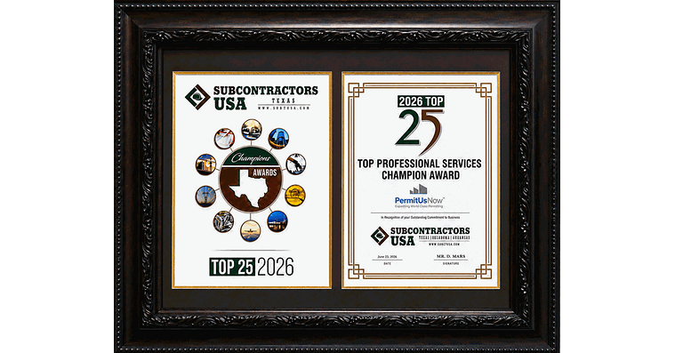 PermitUsNow Recognized as 2026 Professional Services Champion at Subcontractors USA's Top 25 Prime & Subcontractor Awards