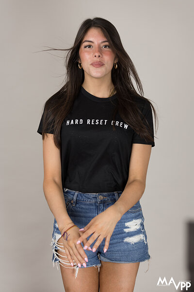 Member of Hard Reset crew wearing merch Member of Hard Reset crew wearing merch