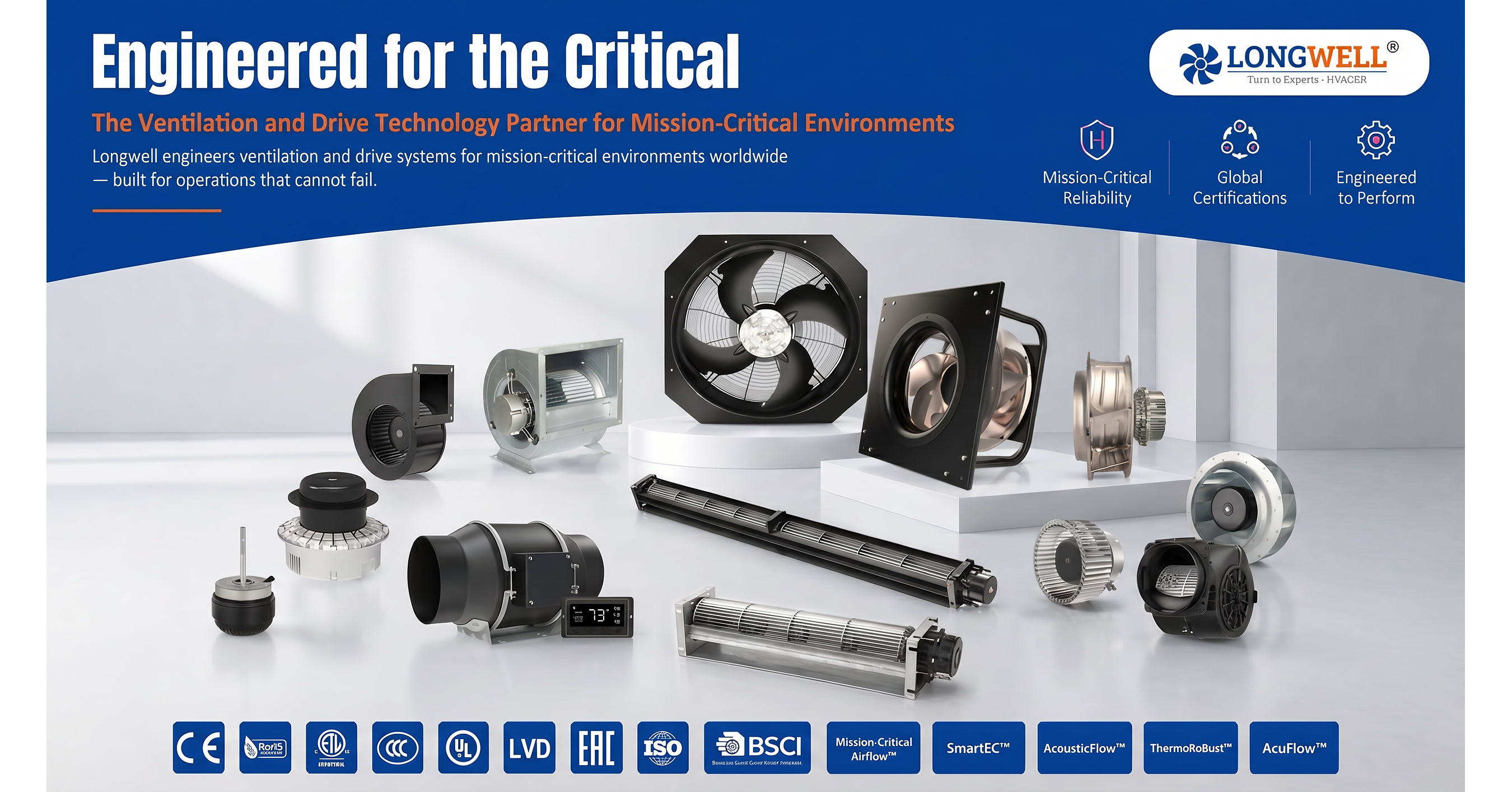 LONGWELL's Biomimetic EC Fan Achieves 73-82% Static Efficiency with 4-6 dB(A) Noise Reduction