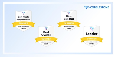CobbleStone Software recognized by Theorem LegalTech Marketplace for outstanding performance in legal technology.