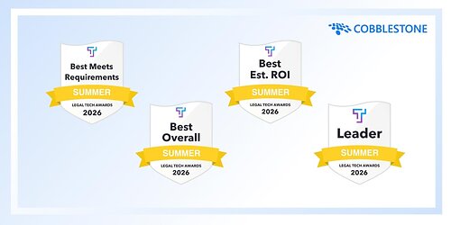 CobbleStone Software recognized by Theorem LegalTech Marketplace for outstanding performance in legal technology.