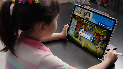 A student attends a live online 1-on-1 English lesson on the 51Talk app. A student attends a live online 1-on-1 English lesson on the 51Talk app.