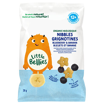 Little Bellies Organic Blueberry & Banana Nibblers for toddlers 12+ months, now available at Walmart Canada.