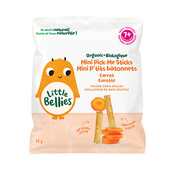 Little Bellies Organic Carrot & Raspberry Mini Pick-Me Sticks for babies 7+ months, available at Walmart Canada.