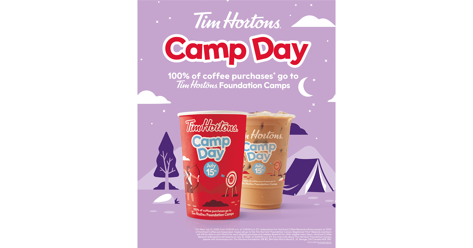Tim Hortons® Camp Day is back on July 15 with 100% of the purchase price from hot and iced coffees supporting youth development