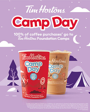 Tim Hortons® Camp Day is back on July 15 with 100% of the purchase price from hot and iced coffees supporting youth development