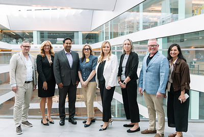 Bayer executives pose for a photo with CU Anschutz leaders.
