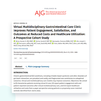 Oshi Health Publishes Prospective Study in the American Journal of Gastroenterology Validating Improved Outcomes and Reduced Healthcare Costs Through Virtual Multidisciplinary GI Care