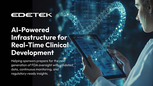 Figure 1. EDETEK's AI-enabled R&D Cloud and Sponsor Partnership Program help sponsors advance Real-Time Clinical Trial readiness through near-real-time data visibility, continuous safety and efficacy signal monitoring, and regulatory-grade governance. Figure 1. EDETEK's AI-enabled R&D Cloud and Sponsor Partnership Program help sponsors advance Real-Time Clinical Trial readiness through near-real-time data visibility, continuous safety and efficacy signal monitoring, and regulatory-grade governance.